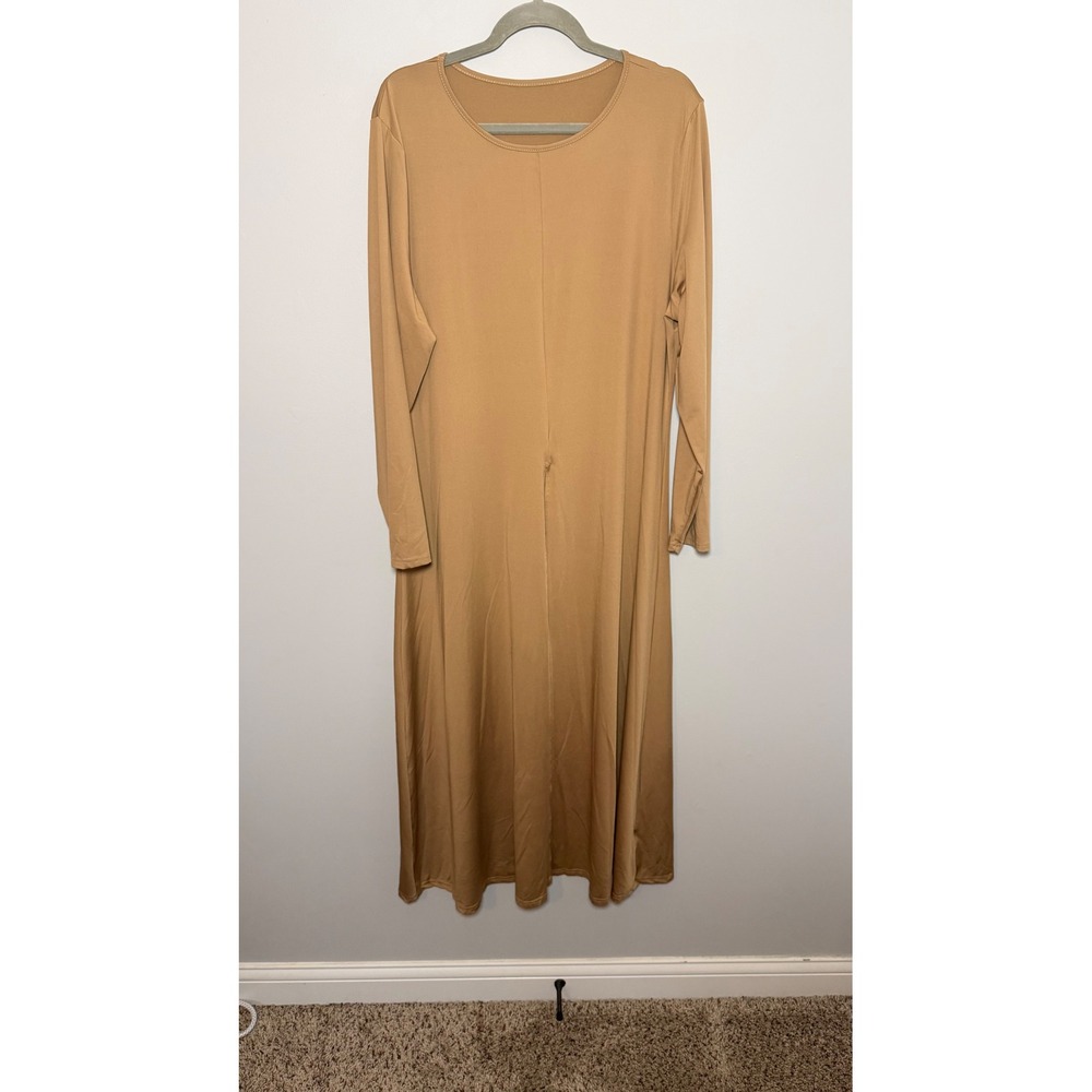 Tan Gold Long Sleeve Duster Top 2XL Front Slit Stretch Pullover